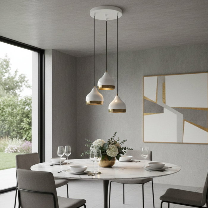 Opviq Lámpara de Araña de Metal Blanca con Altura Ajustable